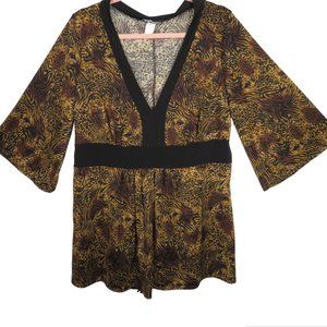 Animal Print Flare Sleeve Babydoll Top